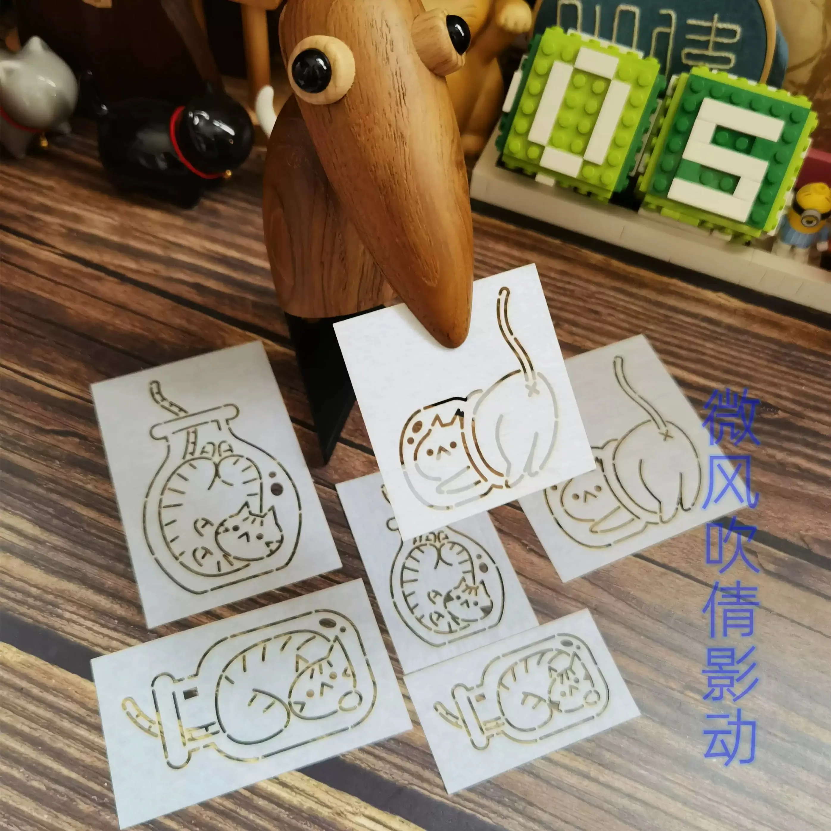 cat in bottle 6pcs Quilting Templates Sashiko Stencils Reusable PET formwork for Embroidery,coaster Decor,Fabric Drawing tool