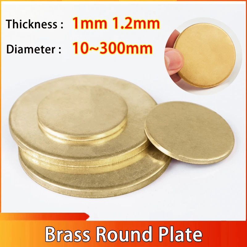 

1~4pcs Thickness: 1mm 1.2mm Diameter:10/15/20/25/30/35/40/45/50/55/60~300mm Brass Disc Plate H62 Brass Round Plate Gasket Parts