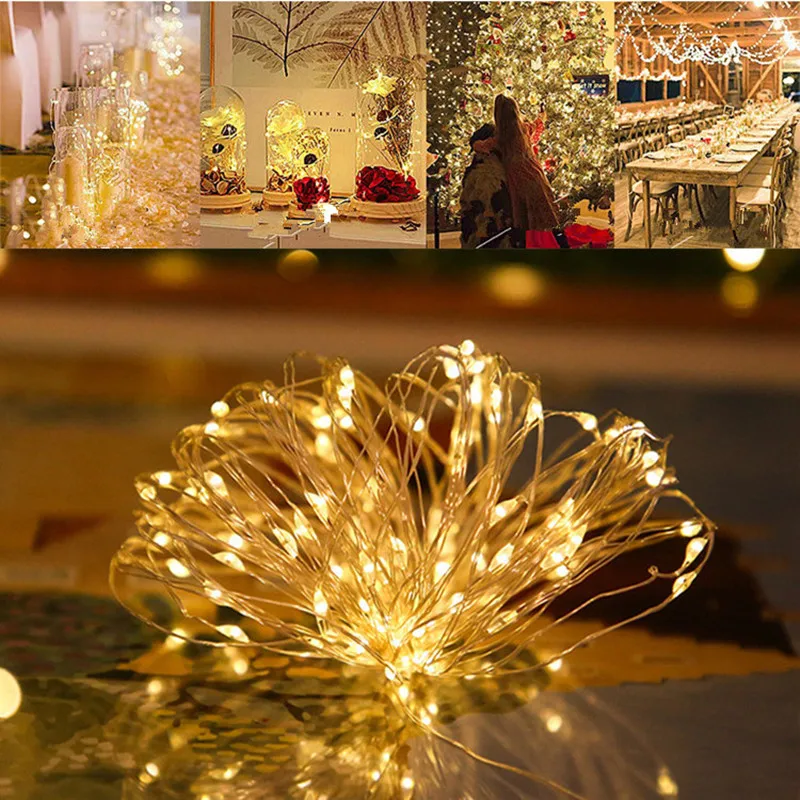 LED Holiday Garland Wedding Christmas String Lights Battery Operated Party Fairy Wire Lights Xmas Tree Home New Year Decoration