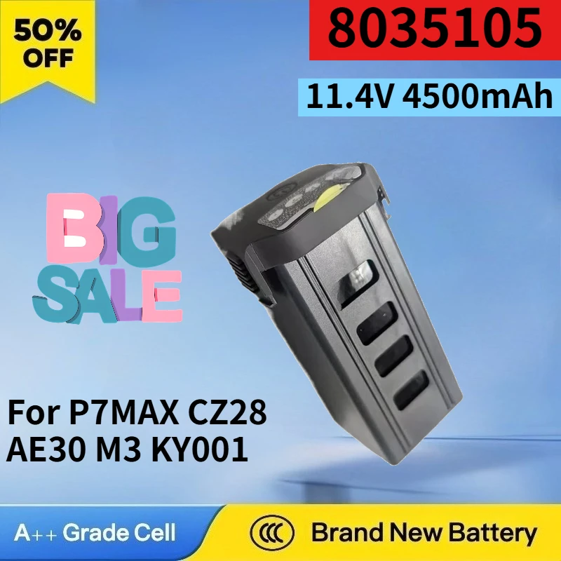 8035105 11.4V 4500mAh Lithium-polymer Rechargeable Battery for P7MAX CZ28 AE30 M3 KY001 High Quality Drone Replacement Battery