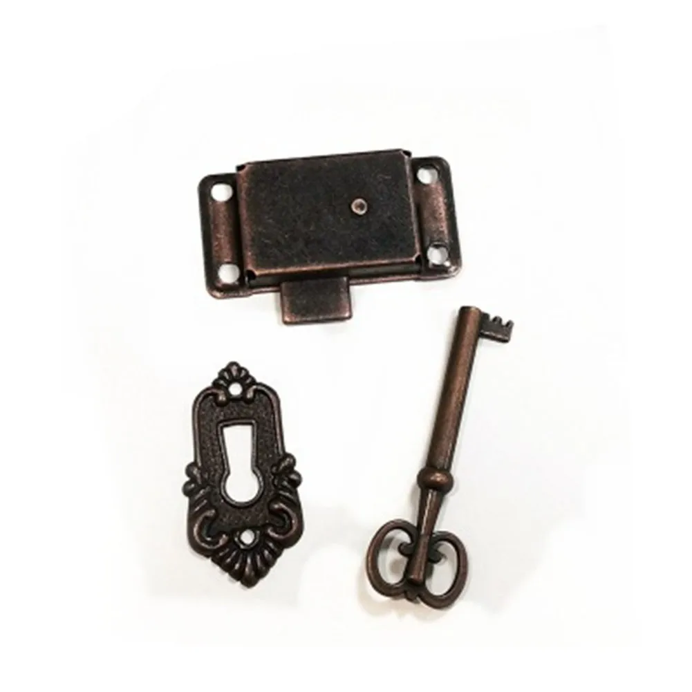 1Pc Antique Door Lock Wardrobe Cabinet Door Lock Set Key Drawer Jewelry Box Locks Furniture Hardware Household DIY Decoration