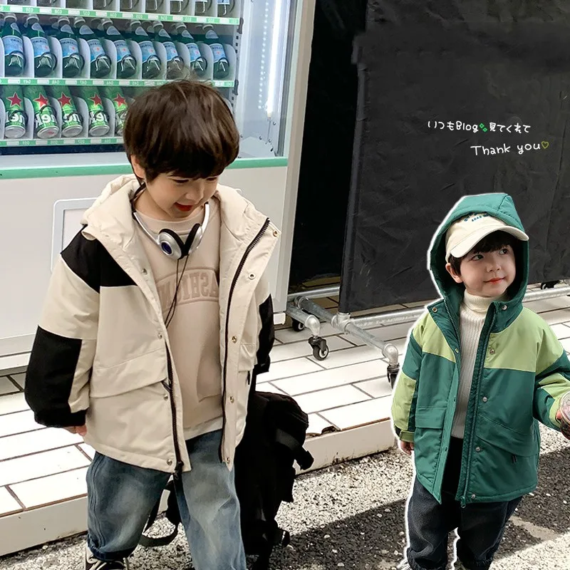 

Boys Coat Jacket Cotton Outerwear 2023 Hot Thicken Velvet Winter Furs Fleece Windproof Children's Warm Clothing