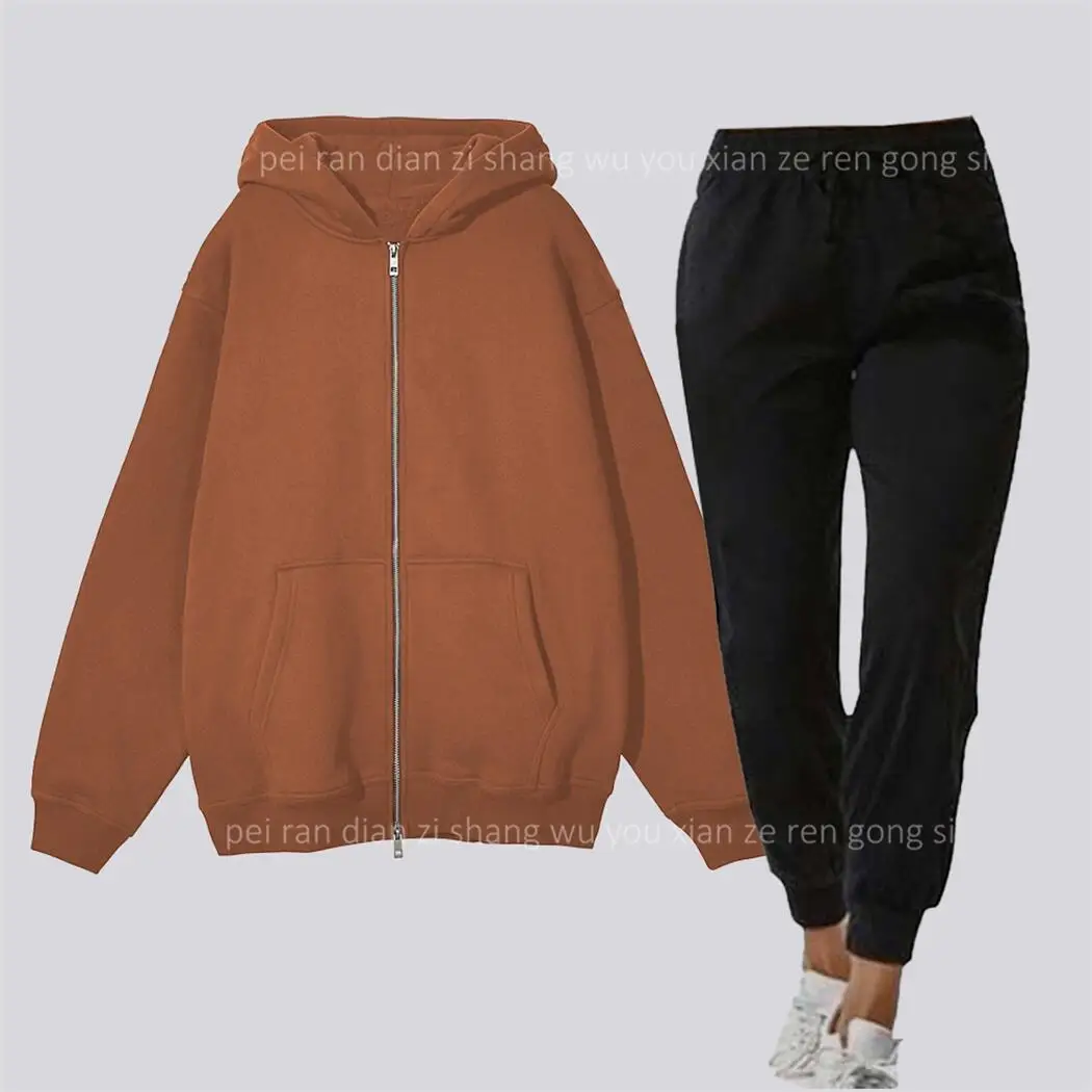 Zipper Cardigan Blank Women Hoodie And Sweatpants Two-piece outfit High Quality Clothing Chandals Famale pants Sets Sports Suit