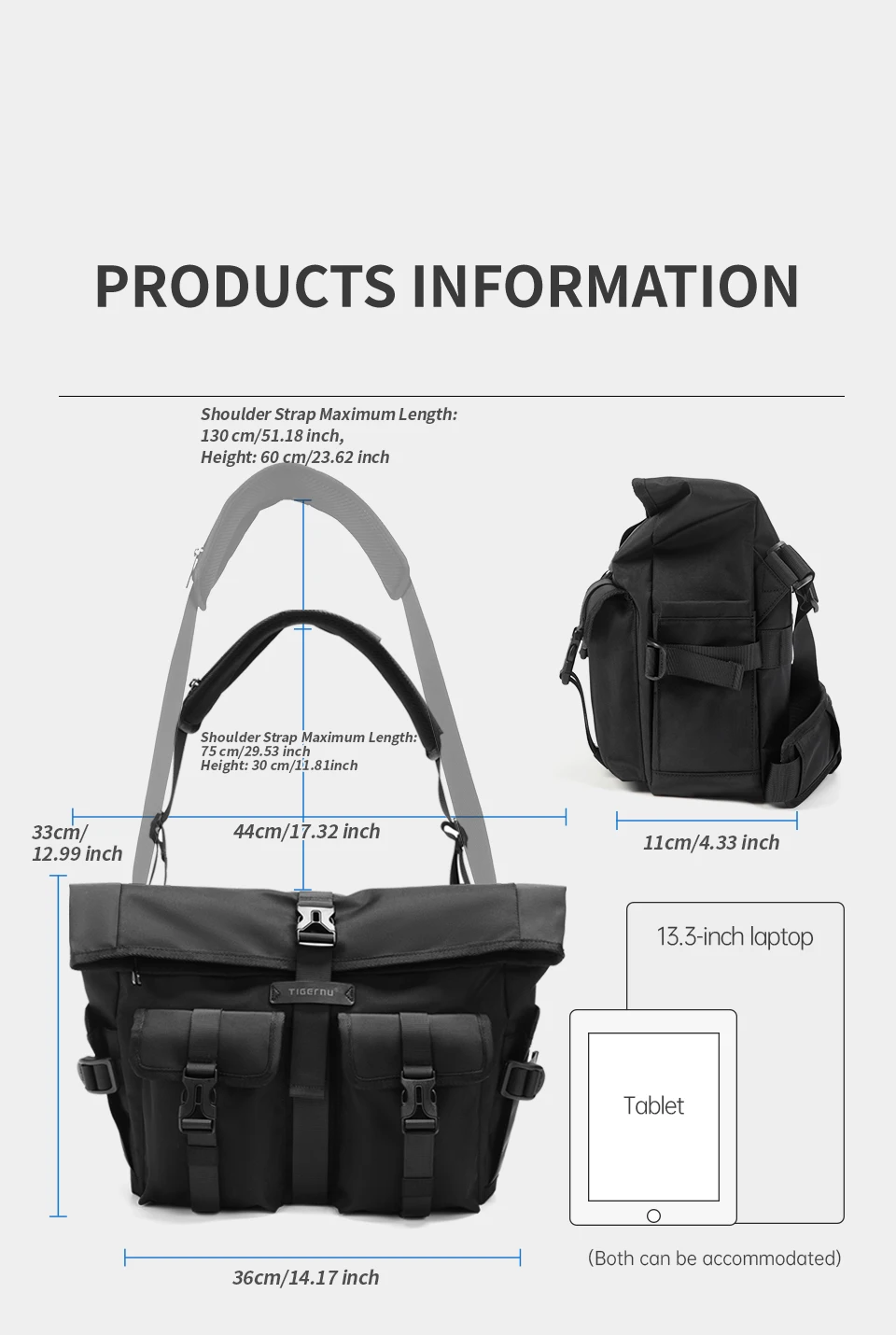 Tigernu, bolsos de mensajero a la moda, bolsos de hombro para hombre, bolso para ordenador portátil de 13,3 pulgadas, bolsos cruzados para exteriores para hombres, bolsos de ciclismo, mensajero para niños