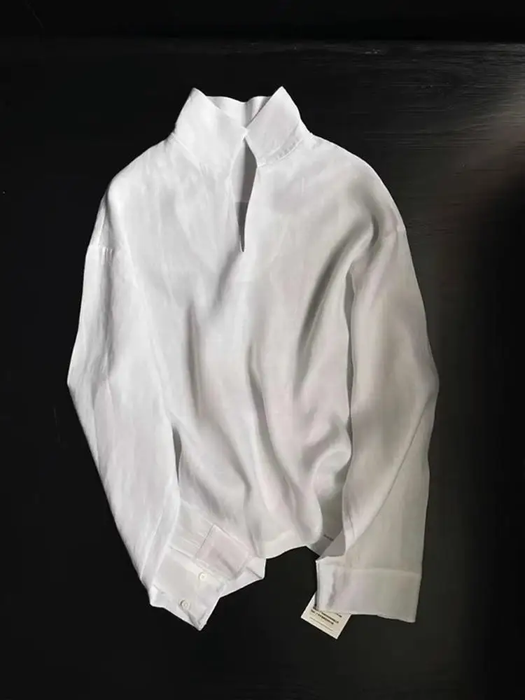 

Голубой льняной шелк, мужской летний легкий дышащий топ с v-образным вырезом, облегающий длинный свек, повседневный моющийся топ