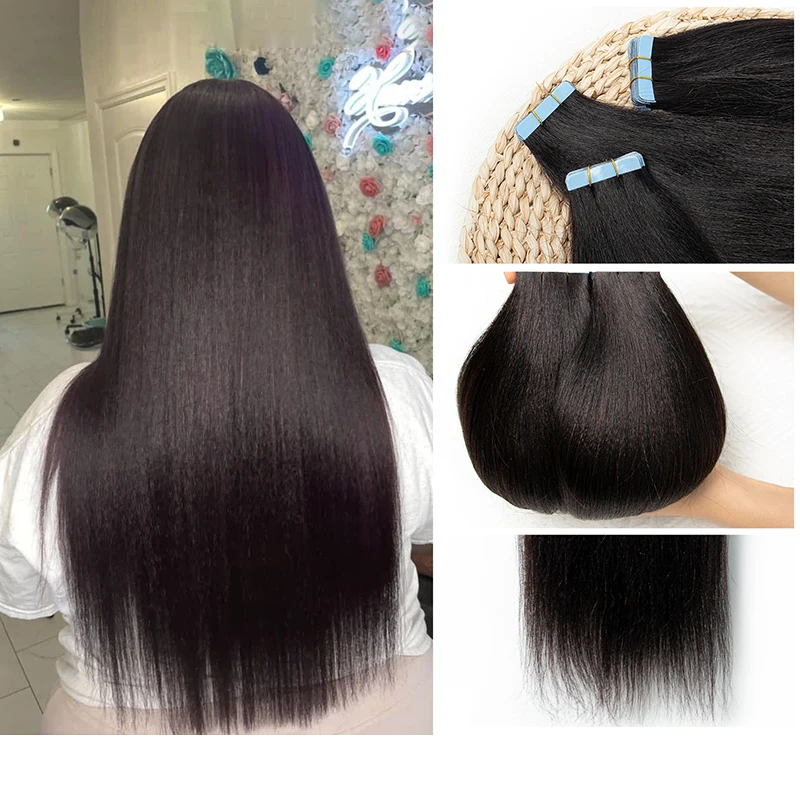 

Накладные волосы Light Yaki Tape In из натуральных волос, с сохраненной кутикулой, Remy, шелковистые, прессованные, 16-22 дюйма, 20 шт.