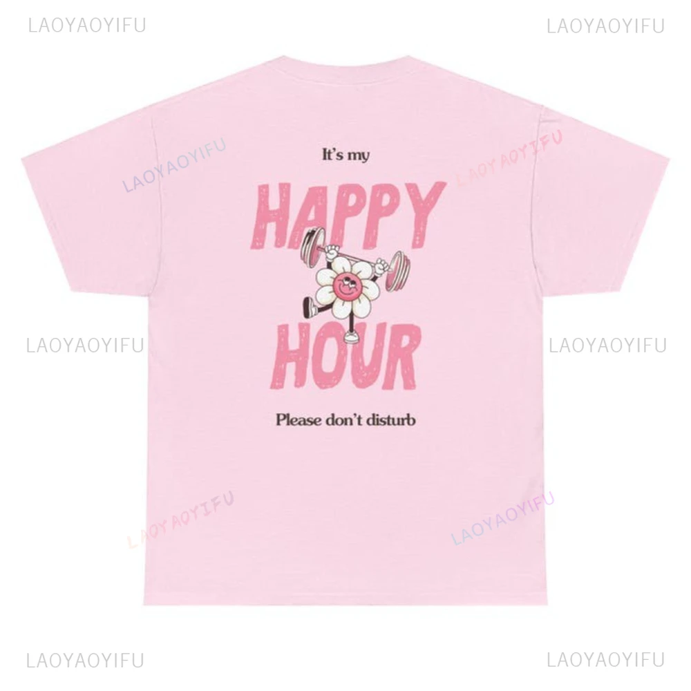 بلدي ساعة سعيدة الصالة الرياضية الطبعة امرأة تي شيرت الصالة الرياضية فتاة بيلاتيس فتاة نمط حياة صحي منتظم تي شيرت مجسم هدية لملابس الصالة الرياضية لها