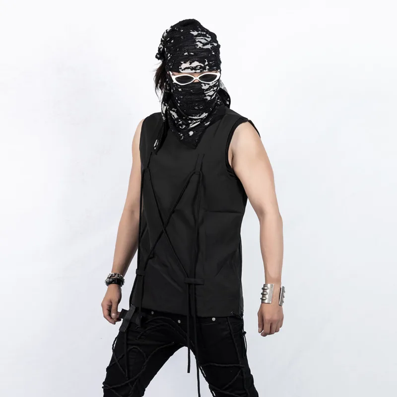 HKSH Summer New Men Tide Punk Dark Avant-Garde Niche Slim-Fit Design Trend Zipper Vest Chic Ins Gothic Tank Top Y2K Vibe HK24390