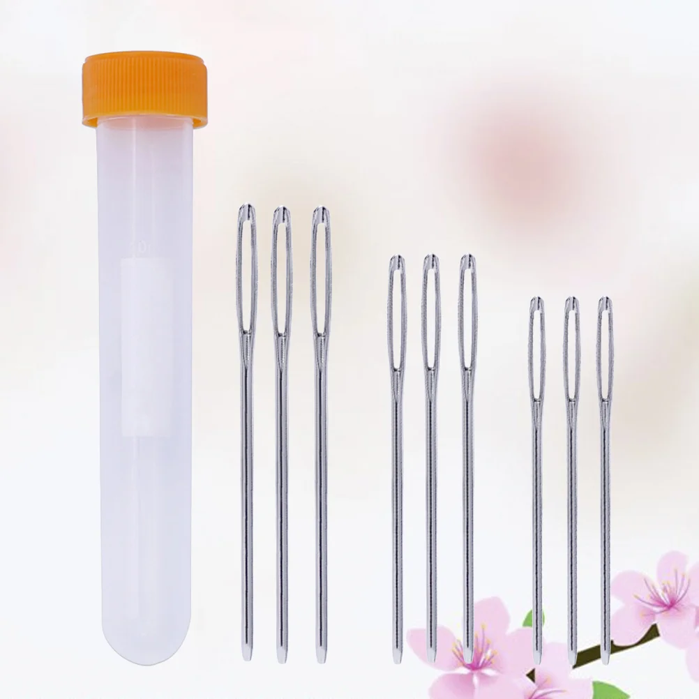 

9PCS Round Head Large-eye Stitching Needles Needles Sewing Yarn Knitting Needle with Bottle (16*53/16*60/16*70mm)