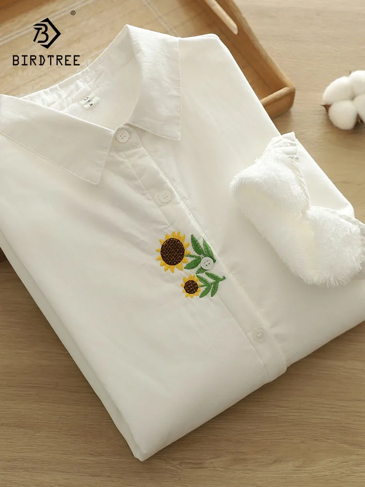 

New 2025 Autumn Cotton Long Sleeve Fleece Shirt, Women Turn-down Collar Embroidery, Mori Girl Warm Casual Loose Blouse T5O884CC