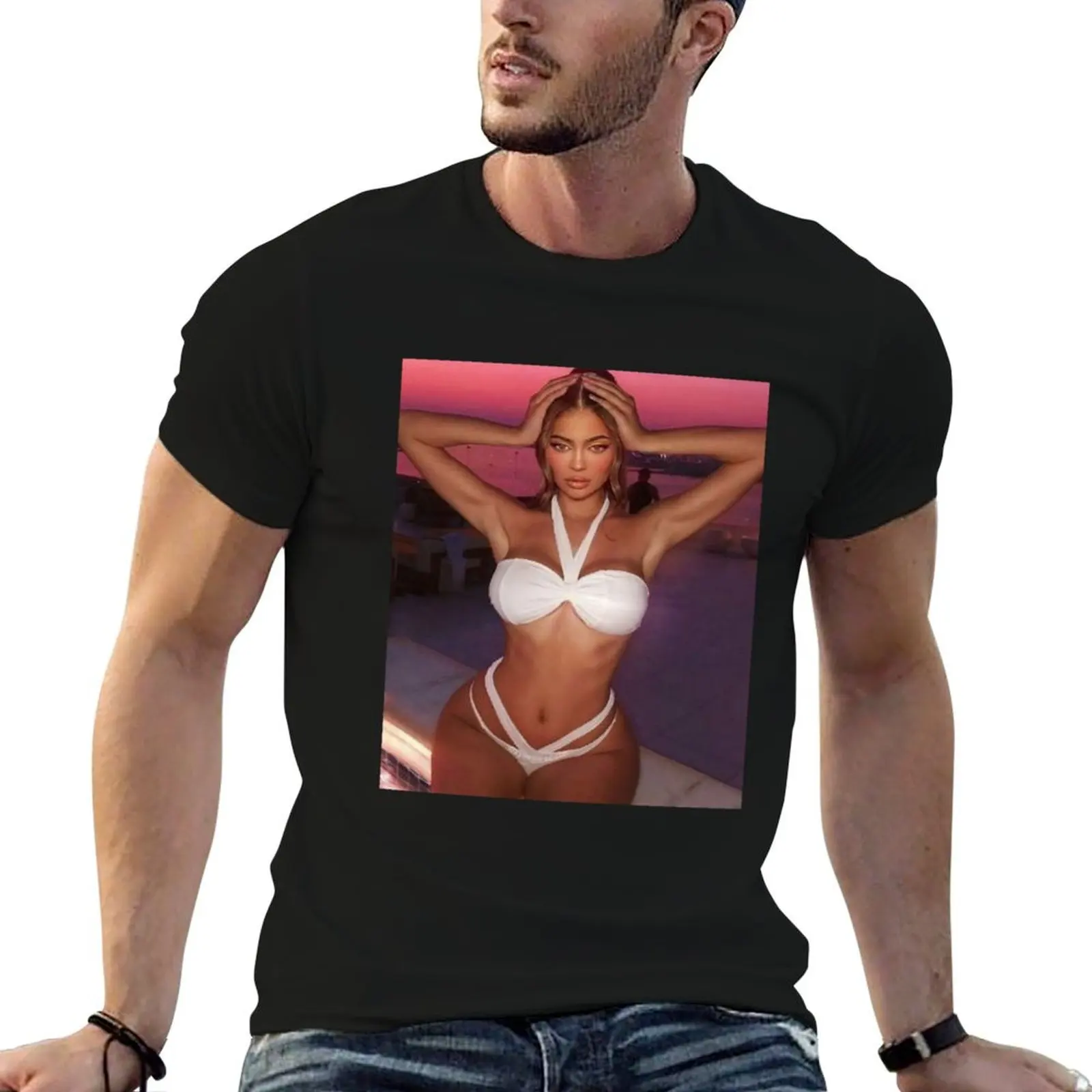 Camiseta clásica de playa de Kylie Jenner para hombre, camisetas 100% de algodón para hombre, camisetas suaves de algodón para hombre, camiseta de algodón