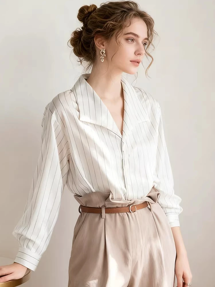 

Женская свободная блузка Ele в полоску с V-образным вырезом, на пуговицах, в европейском стиле, модная, для весны и осени