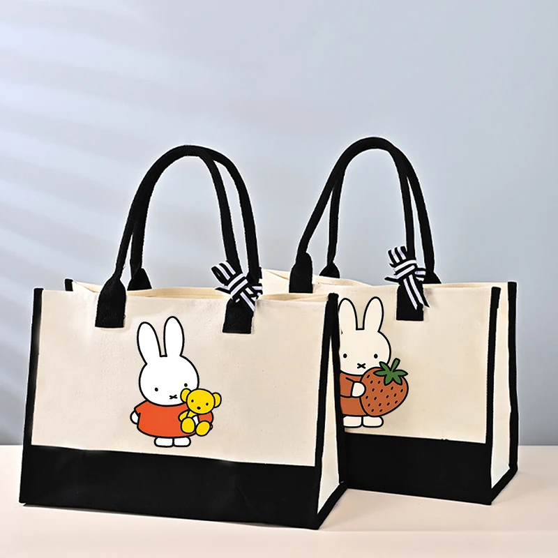 

Miffys Woman Canvas Bag Cartoon Cute Shoulder Bag Commute Kawaii Tote Pouch Portable Shopping Bags Female Fashion Handbag Gift