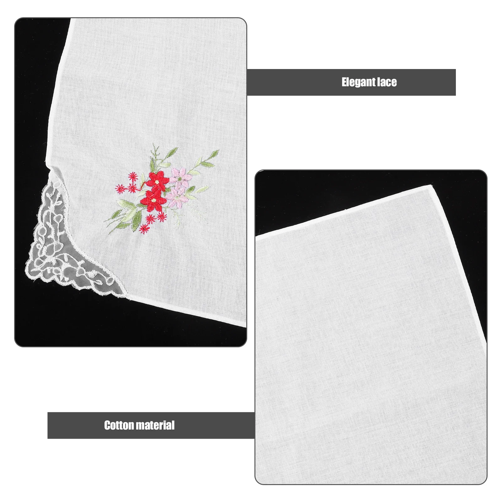 

3Pcs Embroidery Handkerchiefs Lace Trim Floral Cotton Soft Breathable Handkerchief Women Vintage Pocket Square Ladies