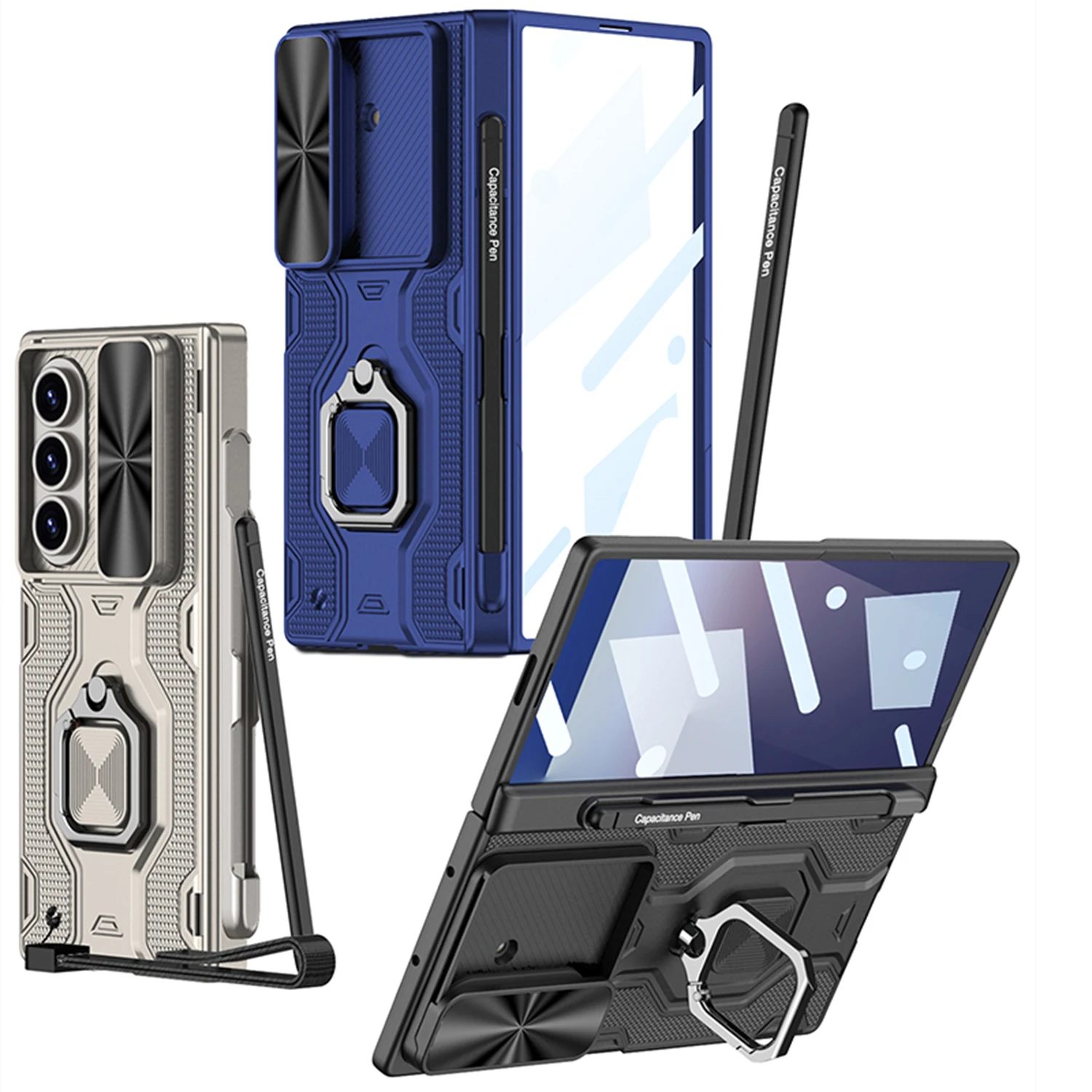 

Чехол для Samsung Galaxy Z Fold 7, с выдвижной крышкой для камеры, защитная петля, слот для ручки, подставка, пленка для экрана, лицевая панель, цельный чехол с ручкой