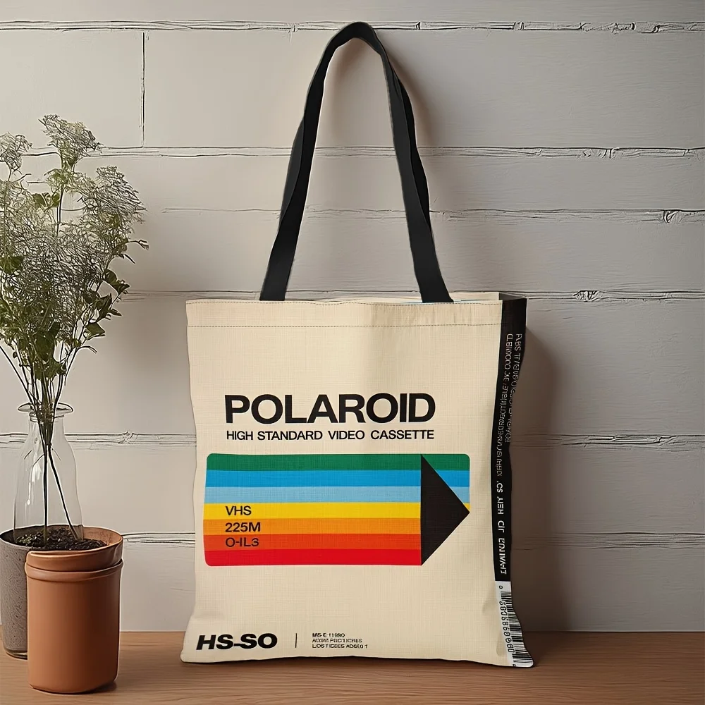 1 Stück Retro-Einkaufstasche mit VHS-Polaroid-Muster – robuste, wiederverwendbare Einkaufstasche aus Polyester, zum Einkaufen, für den Freizeitgebrauch – Ostern, Ramadan – Detail 8