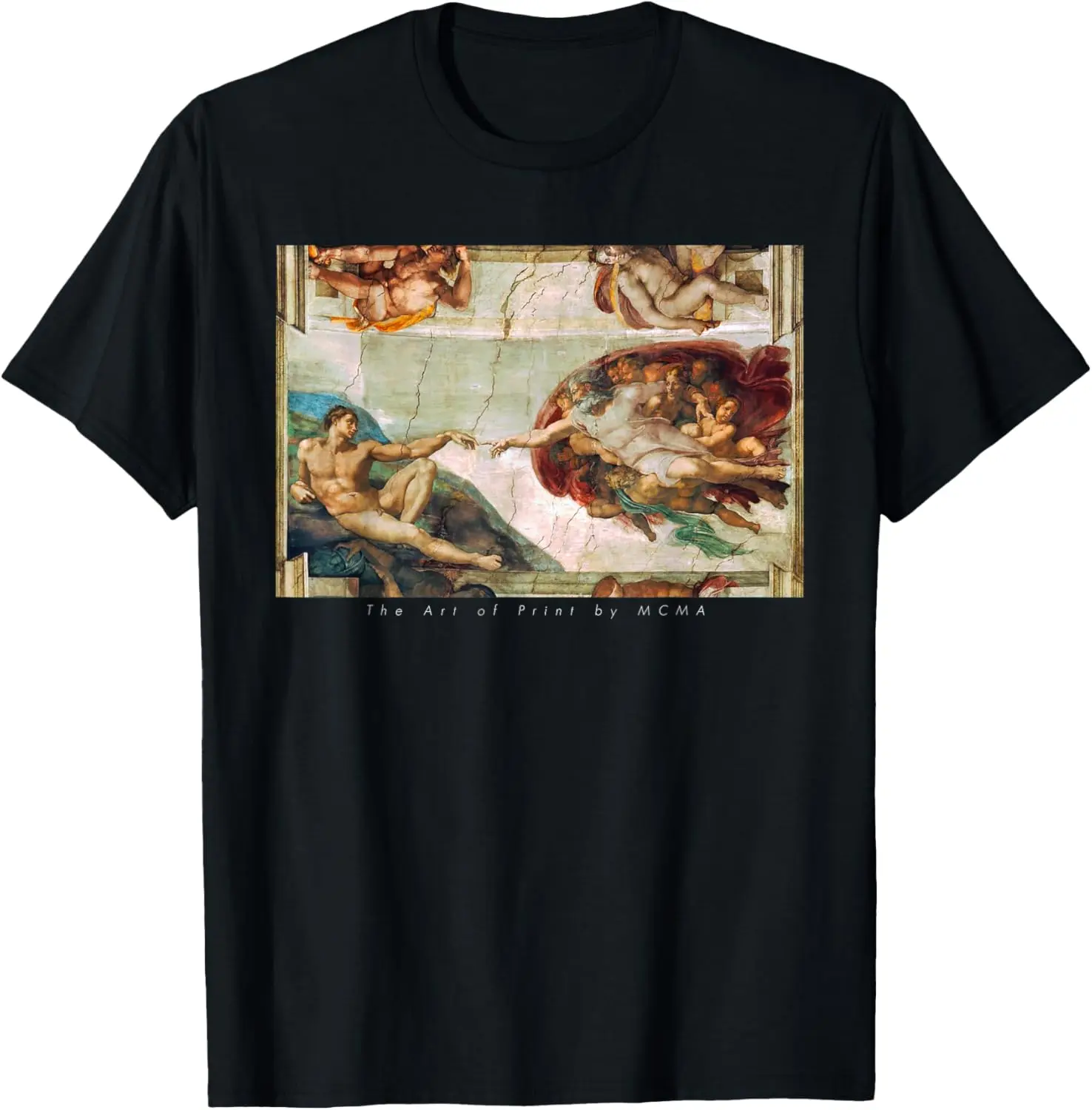 The Creation of Adam Michelangelo Sistine Chapel Graphic Tee Casual Short Sleeve Cotton T-Shirt for Men