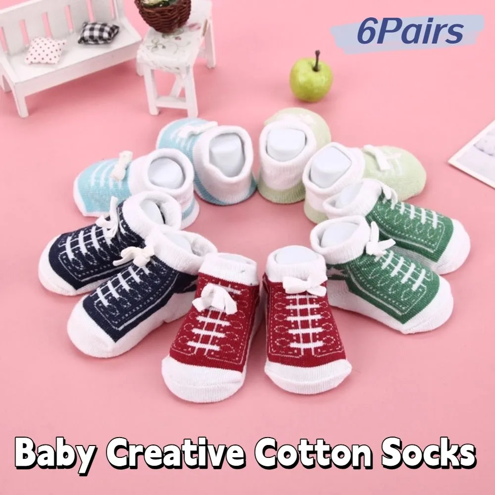 

6Pairs Creative Baby Cotton Socks Bowknot Imitation Shoelaces Toddle Short Tube Socks Cute Autumn Spring Newborn Socks Children