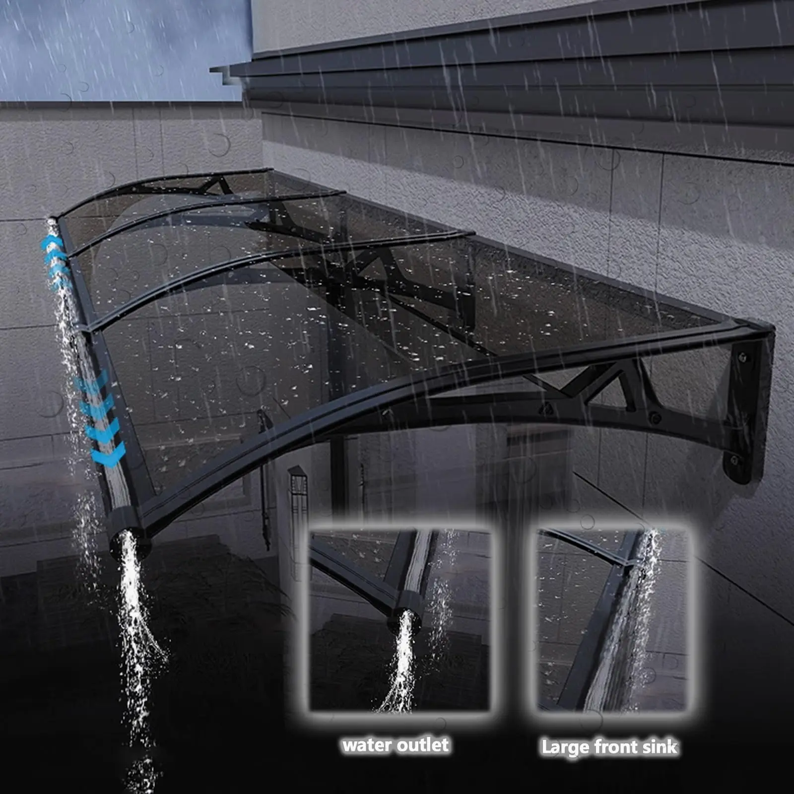 Canopy Door rain drip Guard,Doors Window awnings Exterior rain and Snow,Polycarbonate Front Door Cover