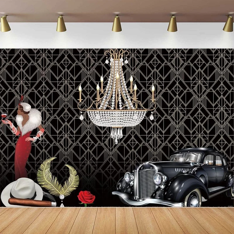 Roaring 20s Photography Backdrop The Great Gatsby Happy Birthday Party Background Prom Props 20’s  Banner Decoration Poster