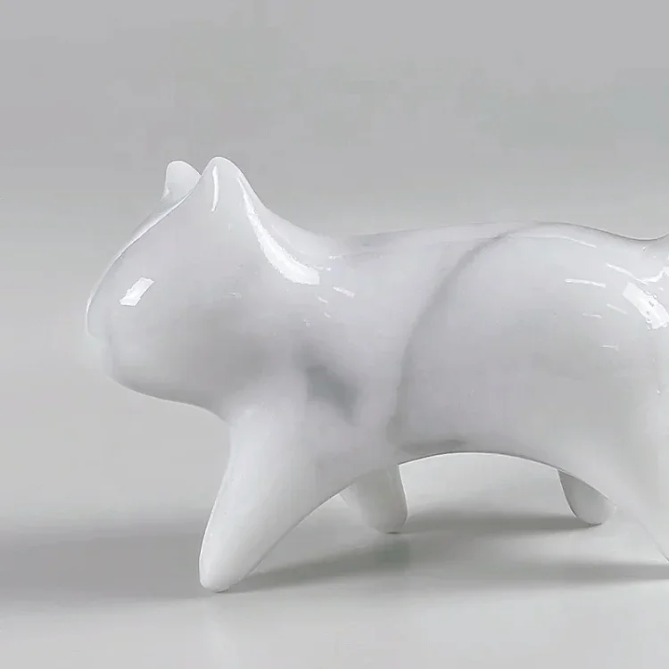 YYHC-Handcarved White Stone Decoration Animals Collection Natural Marble Running Cat Figurine Animal Statue Decor Gifts for Home