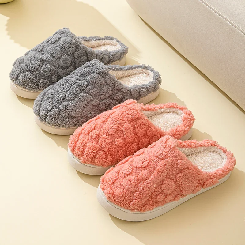 Winter Short Plush Warm Women Cotton Slipper Indoor Home Casual Toe Wrap Comfortable Slides Men Non-slip Autumn Thick Soled Shoe