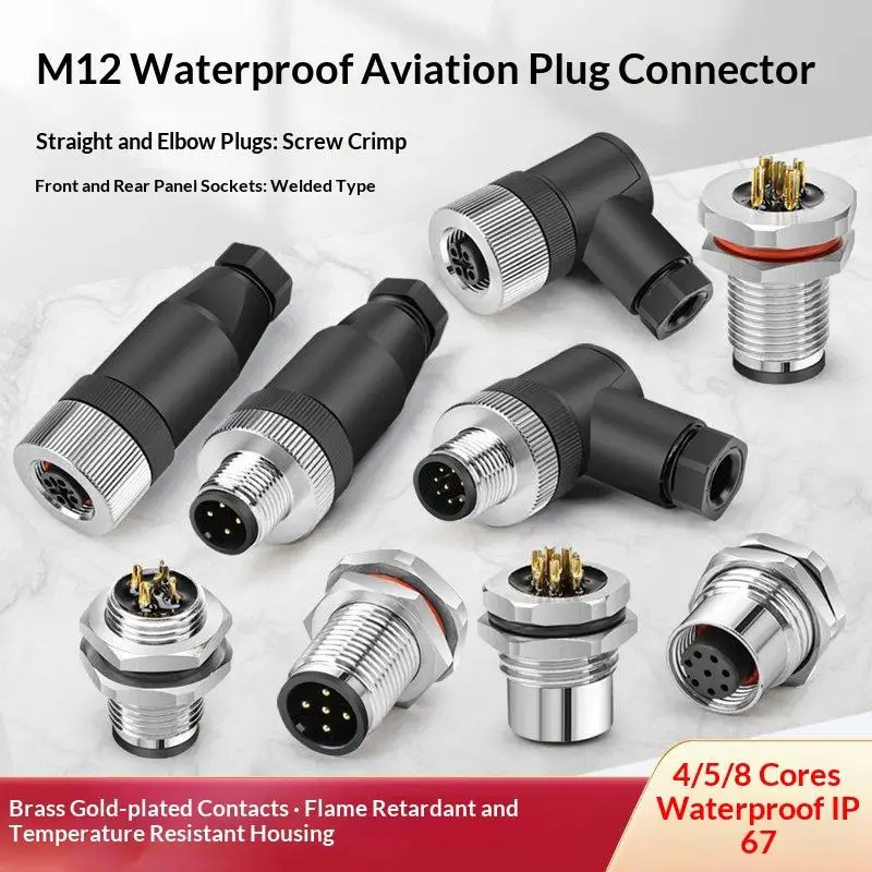 1Pcs Cable Open 12/16MM M12 4/5/8 Pin Connector Glued Integrated Panel Front/Rear Socket With 22AWG 20CM Line Cord Sensor