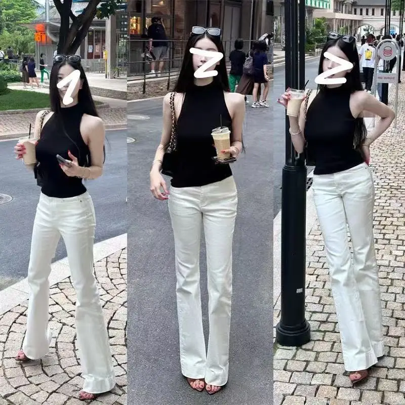 

Незаменимые белые джинсы! Чисто белые расклешенные джинсы для женщин, облегающие, универсальные, прямого кроя, стройнящие, длиной в пол.