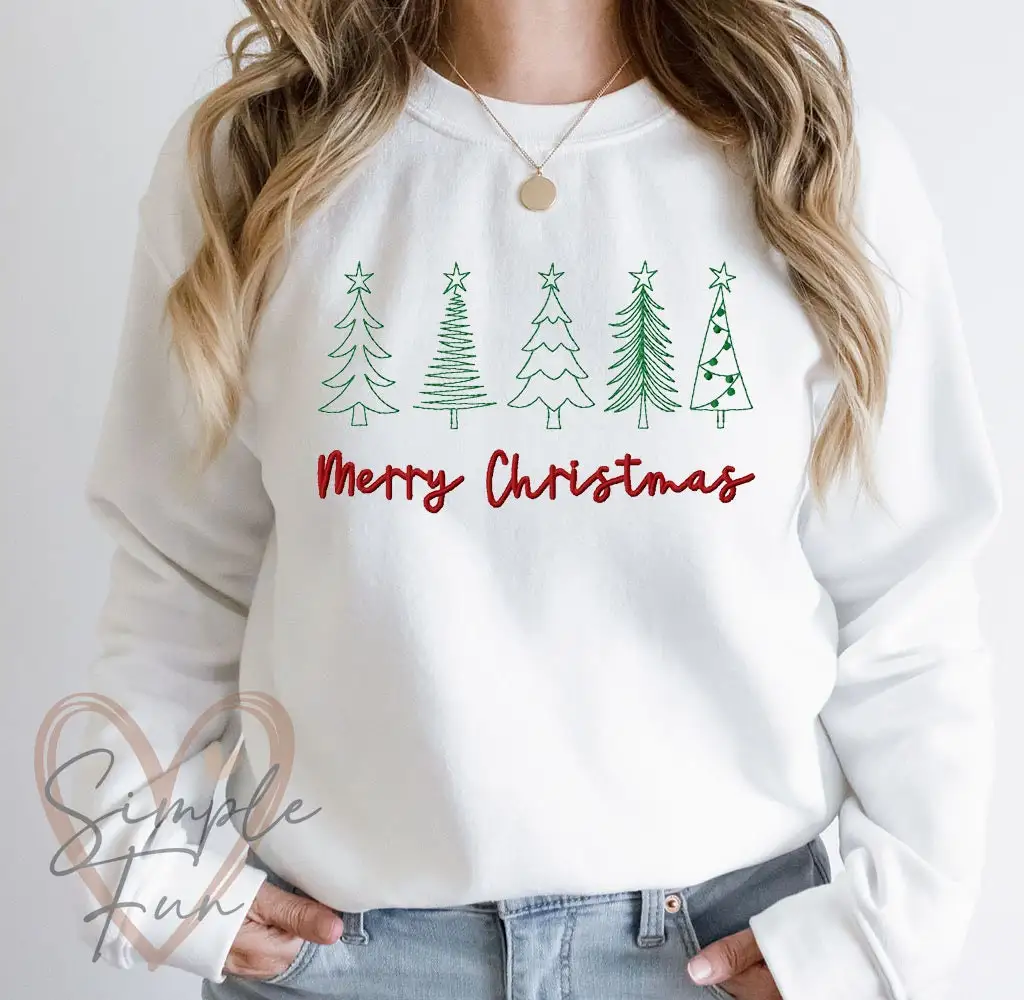 Cute Literary Pencil Drawing Christmas Tree Print Femlae Sweatshirt Marry Christmas Slogan Sweater Voguish Christmas Girl Tops