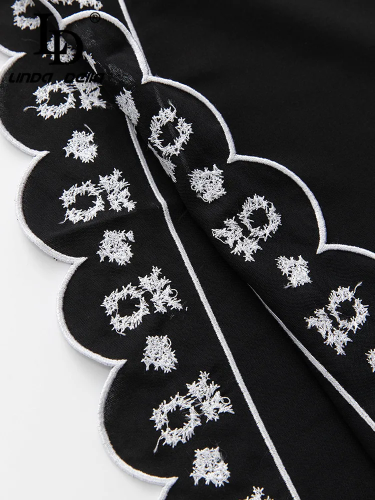 Ld linda della-فستان نسائي غير رسمي ، أنيق وجميل ، أسود ، رقبة على شكل حرف V ، تطريز ، قصة ضيقة ، شيفون ، لصق ، الصيف ،