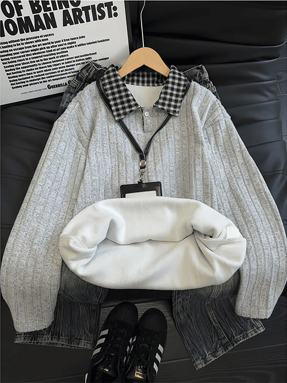 Thickened Fleece Hoodie  Shirt Long Sleeve Button up Men Women Style Autumn Winter Warm Inner Wear Standard Fit Youth Fas...