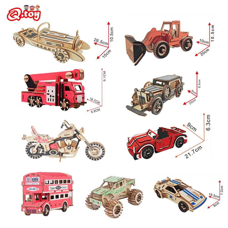 3D Laser Cutting Wooden Puzzle Vehicle Traffic Car DIY Handcraft Educational Toys Assembly Kits Desk Decoration for Children Kid