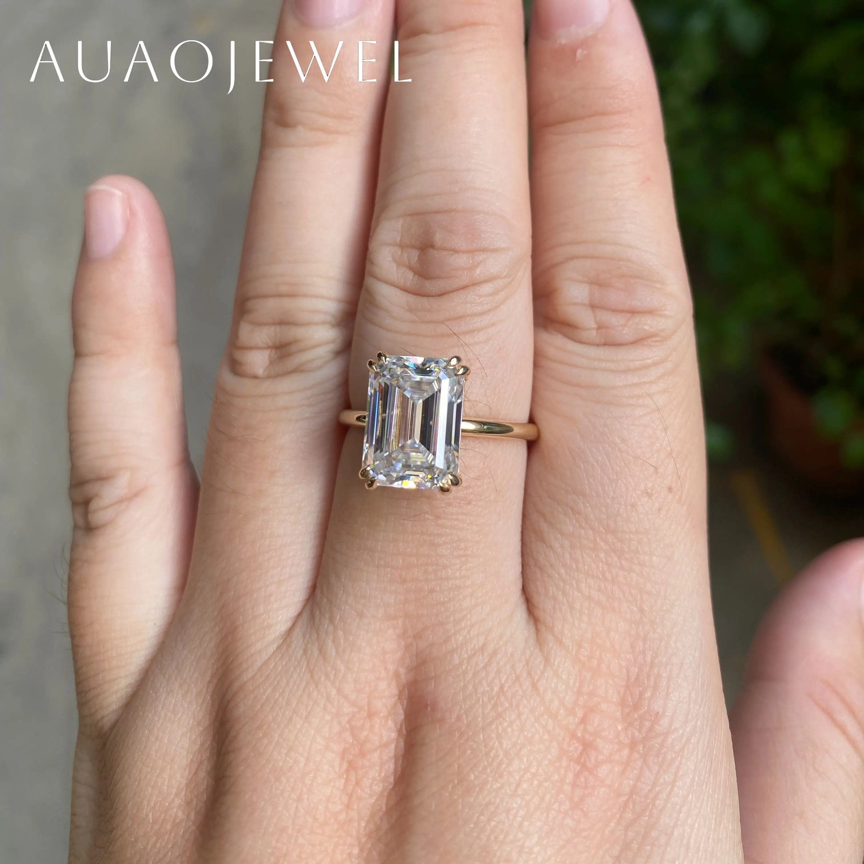 AUAOJEWEL  Moissanite Ring With Certificate 6 Carat 12X9Mm Old Mine Emerald Cut Gold Plated Women Accessories  Luxury Jewelry