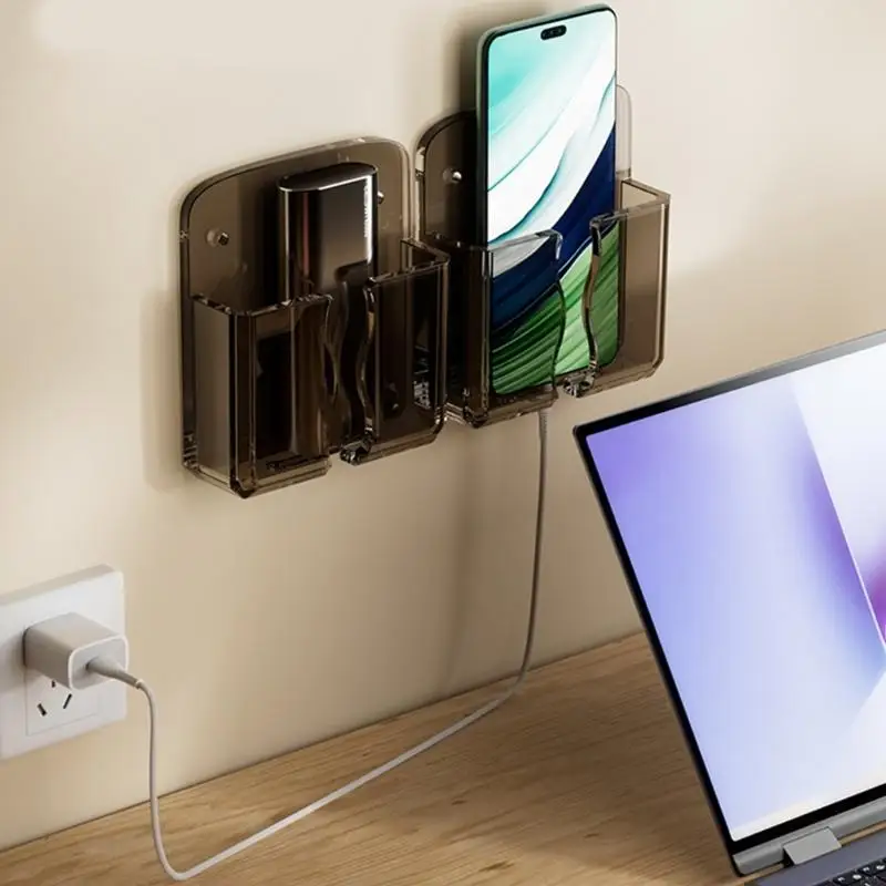 W89C حائط جبل حامل الهاتف القوي موبيليفون حامل سرير بجانب السرير مع ثقب الشحن وتخزين التحكم عن بعد