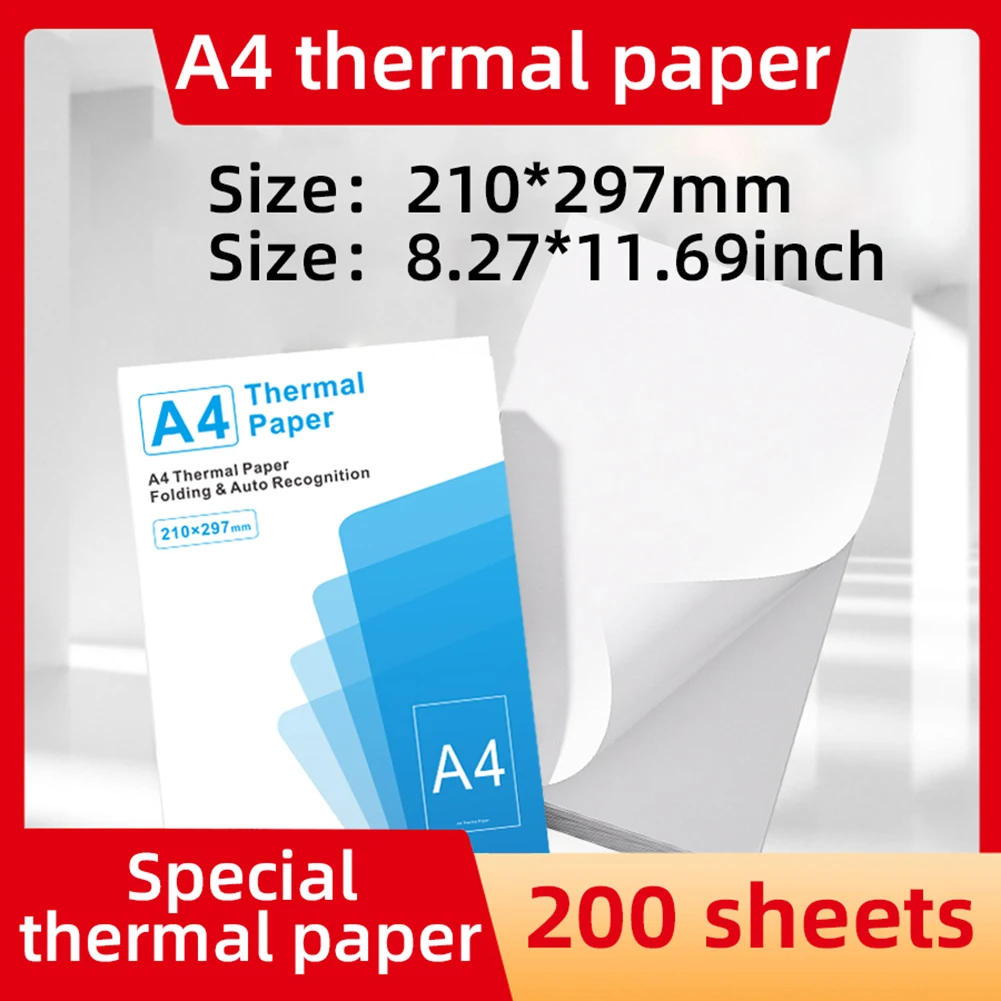 100/200Sheets A4 Portable Thermal Printer Folding Official Thermal Paper Auto Recognition Multipurpose Printing Paper for Office