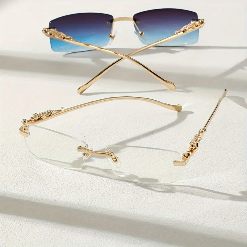 2 Stück Business Rechteckige Sonnenbrille Luxus Randlose Uv400 Gepard Herren Sonnenbrille – Detail 4