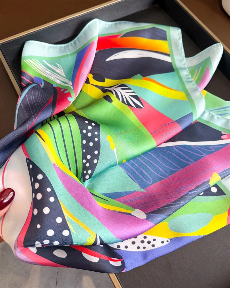 70x70cm Bedruckter Seidenschal für Damen, Weiches Satin-Halstuch, Haarband, Büro-Hijab, Kopftuch, Taschenband, Geschenk – Detail 12