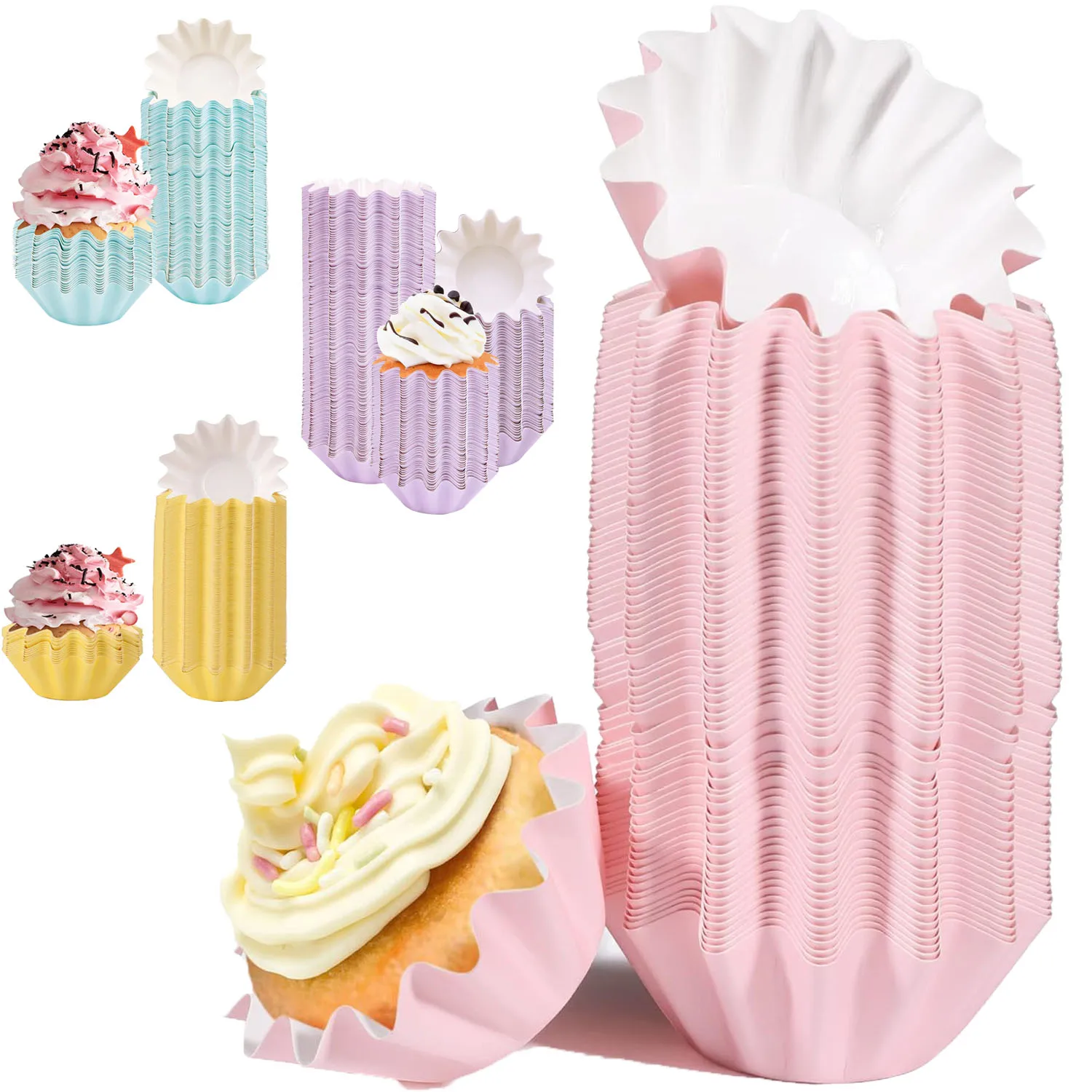 50/100pcs Wave Flower Cupcake Cup Liner Muffin Macaron Cake Wrappers Greaseproof Coated Paper Baking Cups for Wedding Birthday