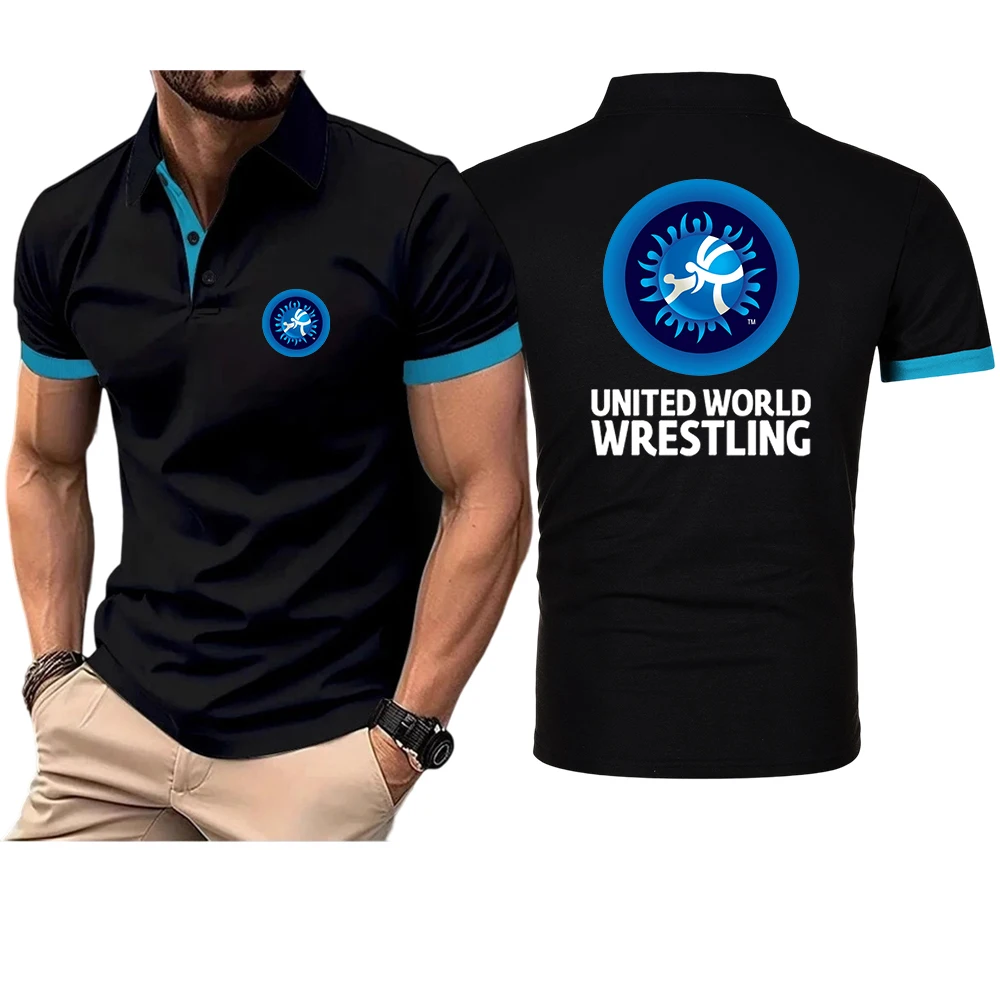 United World Wrestling Short Sleeved Polo From Europe Popular Summer Casual Lapel Large Size High-Quality T shirt