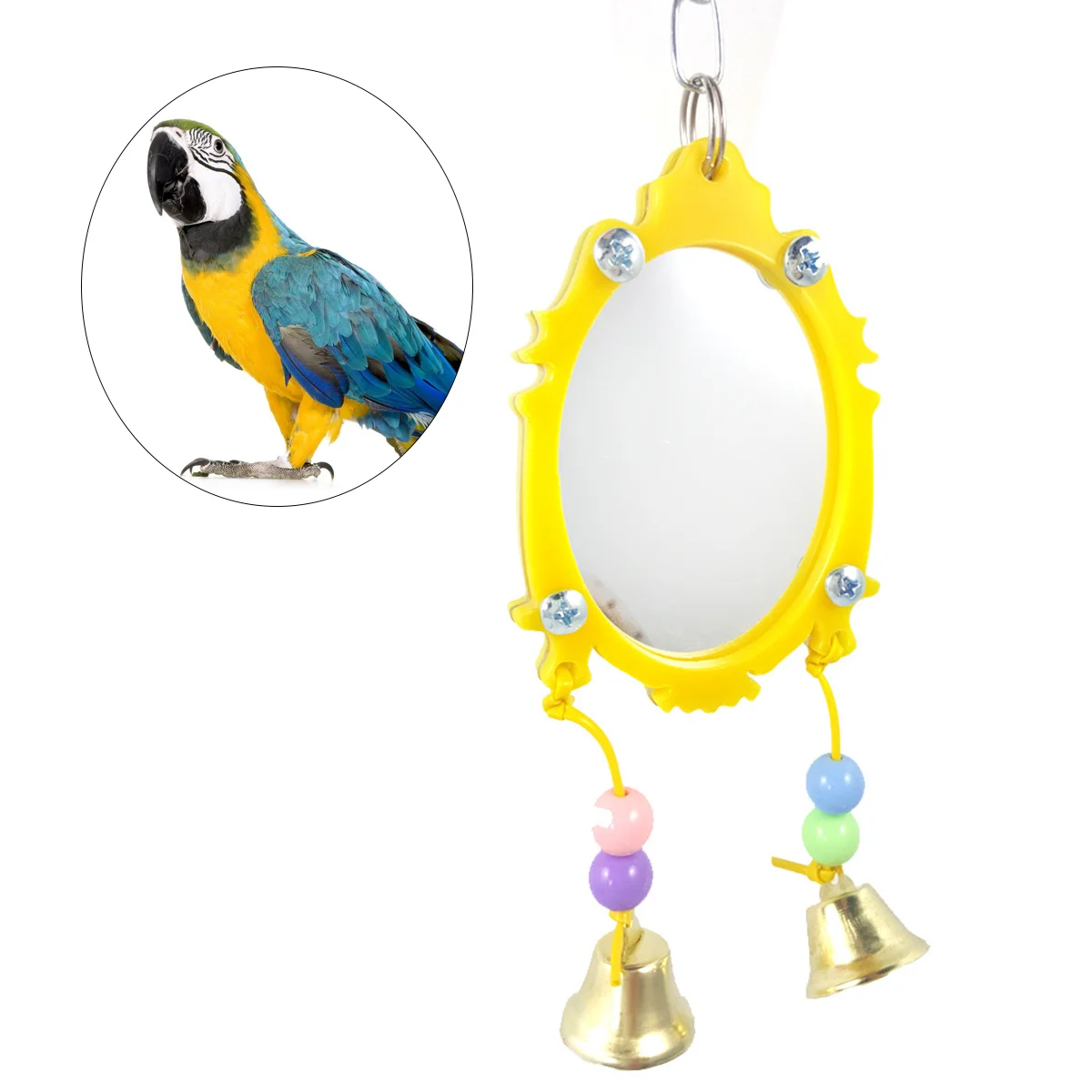 

Fancy Mirror Bird Parrot Toy Bird Cage Hanging Ornament with Bells bird toy mirror bird toy Parrot Toys