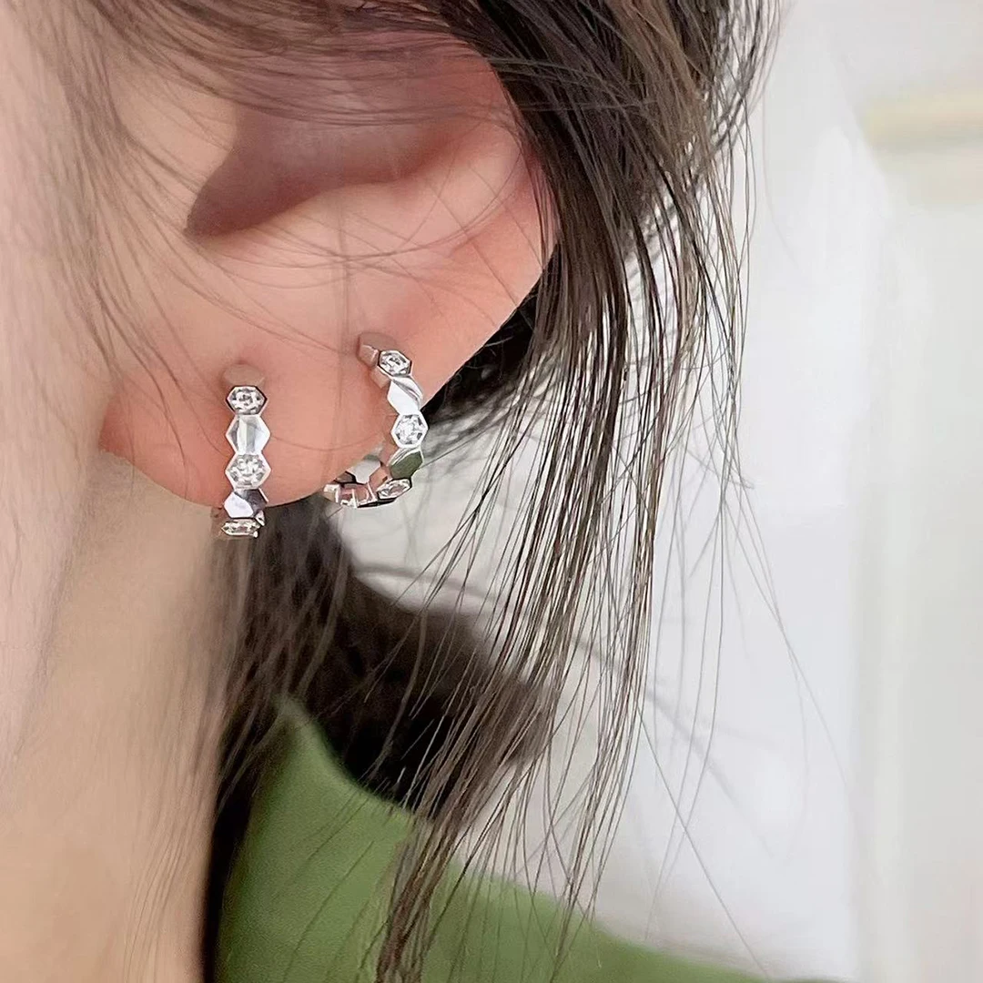 

925 silver women's earrings with diamond inlay craftsmanship, honeycomb shaped high-end earrings. festival gift