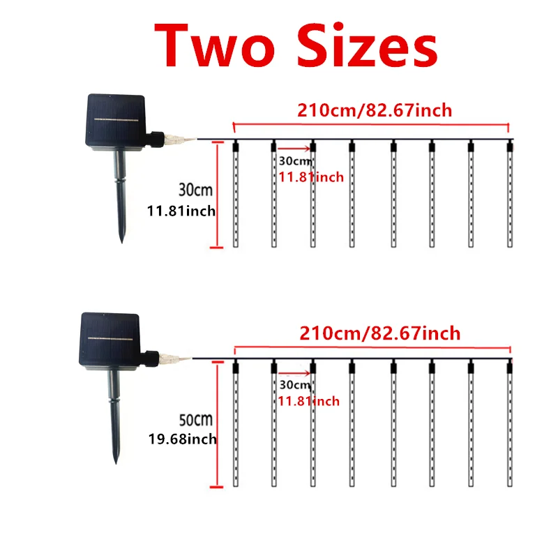 야외 마당 장식 LED 30 cm 50cm 8 튜브 태양 유성우 스트링 빛 떨어지는 빗방울 요정 빛, 크리스마스 휴일