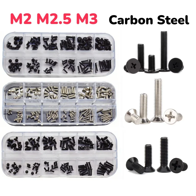 M2 M2.5 M3 Carbon Steel Cross Countersunk Head/Ultra Thin Flat Screws Laptop NoteBook Computer Screw Bolt Kit Box