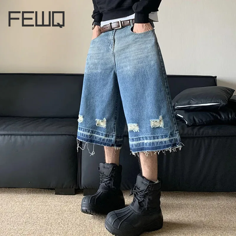 

FEWQ American Denim Men Jeans Washed Niche Loose 2024 High Street Wide Leg Male Trousers Vintage New Fashion Casual 24E1173