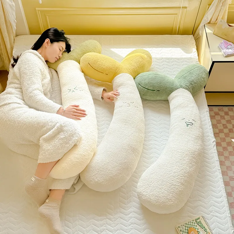 Sleeping on the side of the bed for girls legpinching artifact pillow removable and washable cute bean sprouts long throw pillow view 3