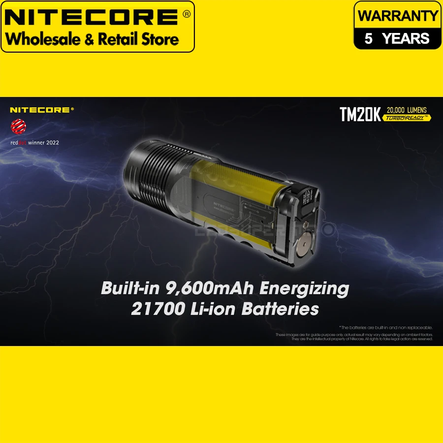 Winner of Red Dot Award NITECORE TM20K 20000 Lumen Tactical Searchlight Flashlight Built-in 9600mAh Rechargeable Battery