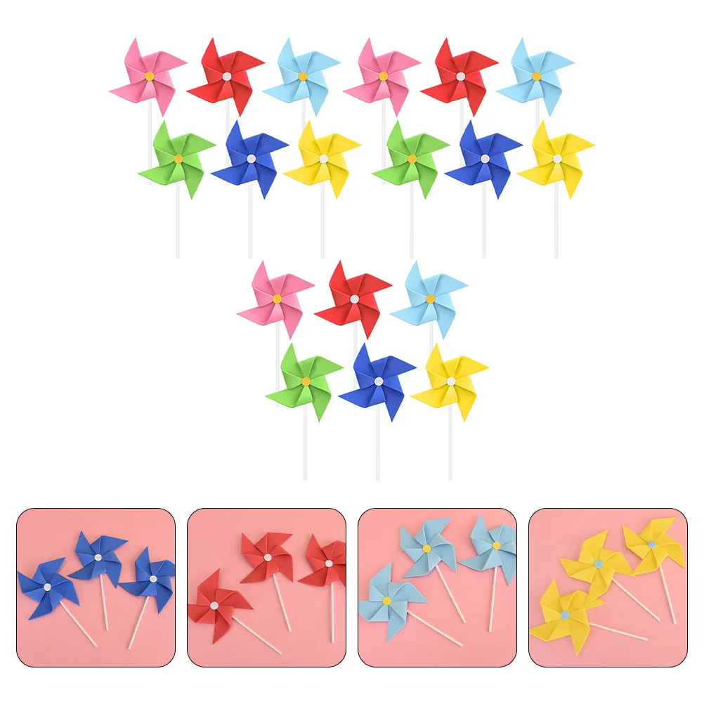 

18pcs Windmill Toppers Colorful Pinwheel Birthday Party Supplies EVA Material Cake Decorations Red Green Yellow Cake