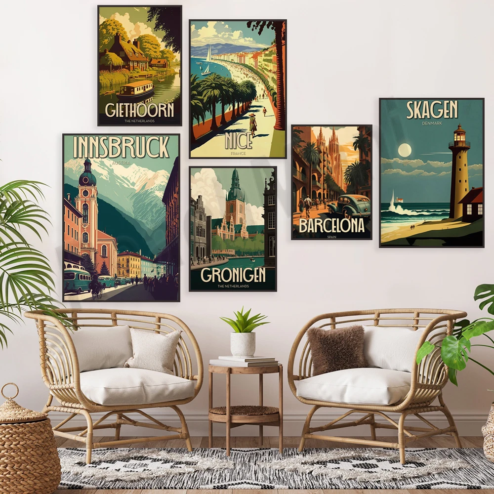 Giethoorn, Barcelona, Skagen, Art Odense, Chamonix, Annecy, Saint-Malo, Mont Saint-Michel, Monsklint, Groningen travel poster