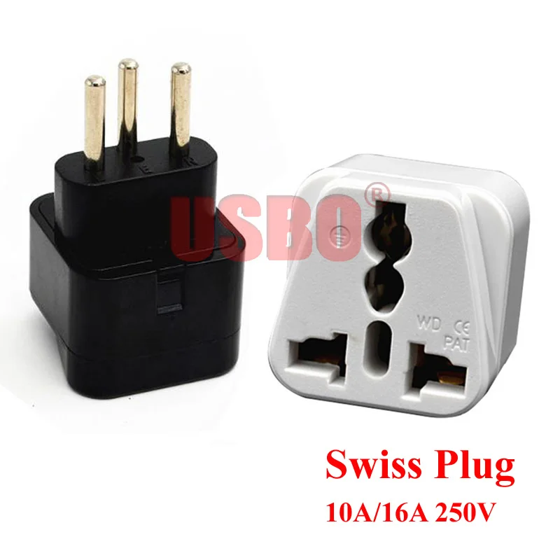 Black white 10A 250V EU UK AU US Germany French Israel Italy to Swiss travel adaptor plug universal socket convertor type-M