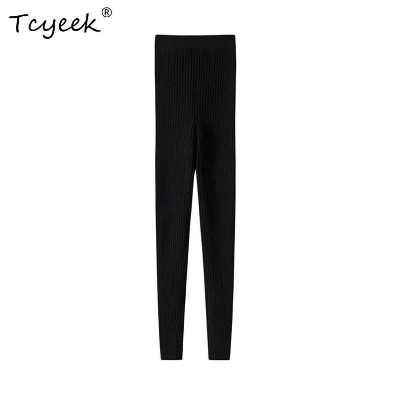Tcyeek, 35 % Kaschmir, 65 % Wolle, warme lange Unterhose, weiche Damen-Leggings mit hoher Taille, Strickhose, 2024 Herbst-Winter B48612QC